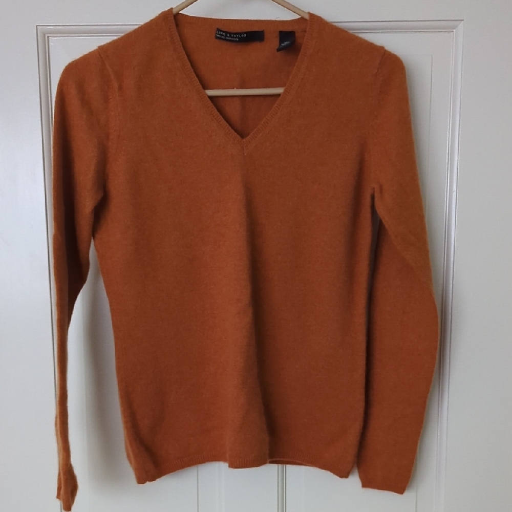Lord & Taylor Orange V-Neck Sweater